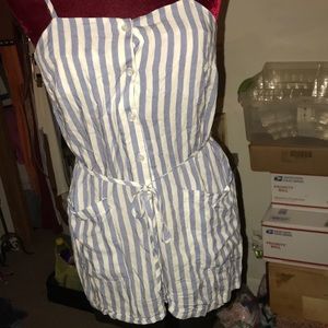 Forever 21 romper. Light blue & white with belt